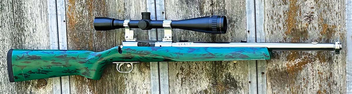 A level four rifle. A Bat 3 Lug Action is sitting in a Kelbly BRFB stock with a Krieger barrel chambered in 30 BR. A Sightron 36X Big Sky scope and Jewell trigger brings the weight to just under the 10.5 pound weight limit of the Light Varmint class.